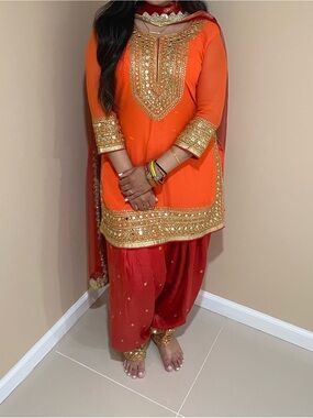 Ethnic Indian Wear Orange & Red Embellished Salwar Kameez